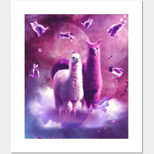 Outer Space Galaxy Cat With Llama Posters and Art